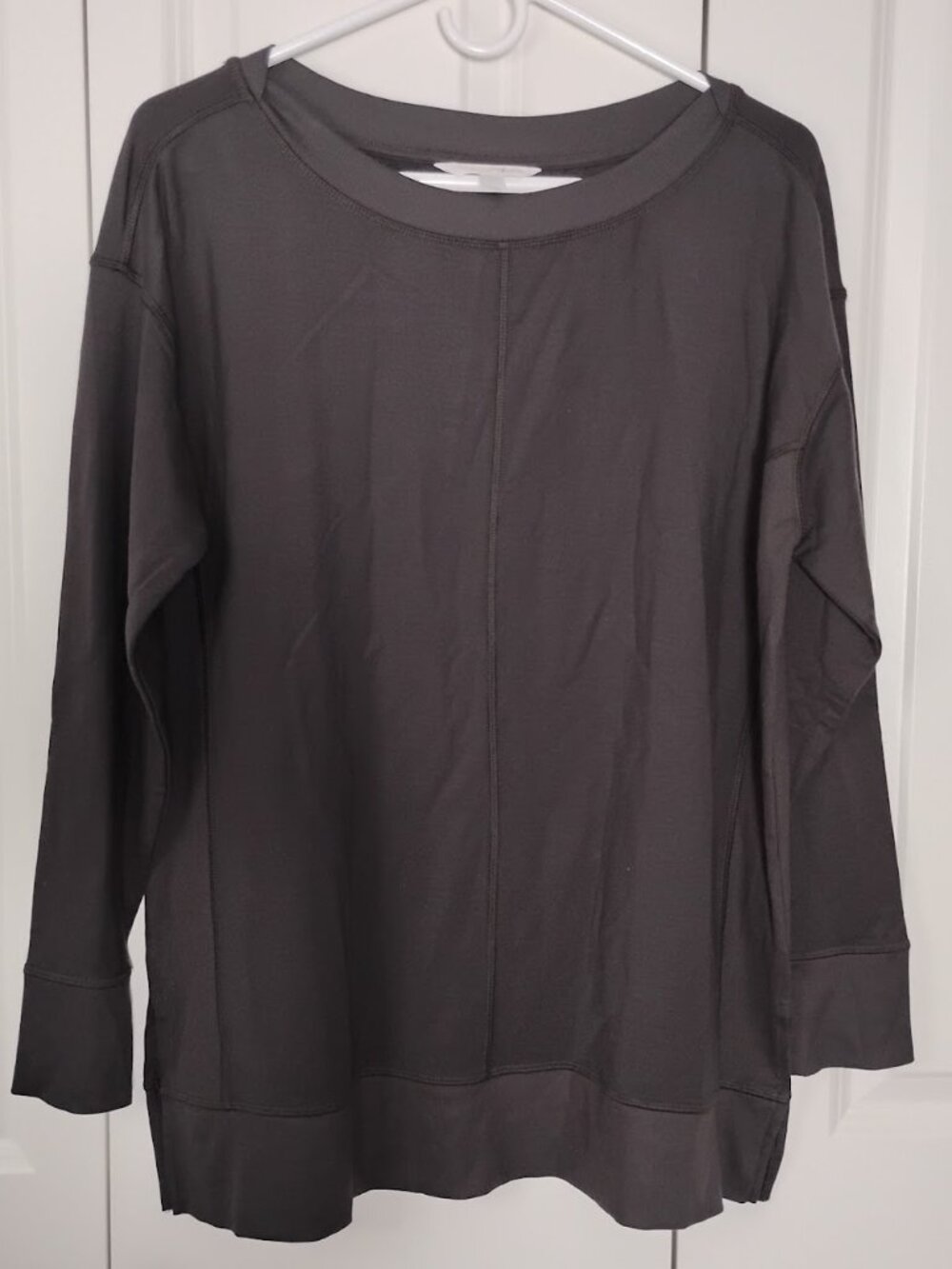 Garnet Hill Women's Brown Drop Shoulder Oversized Ribbed-Detail Tunic Top Size S